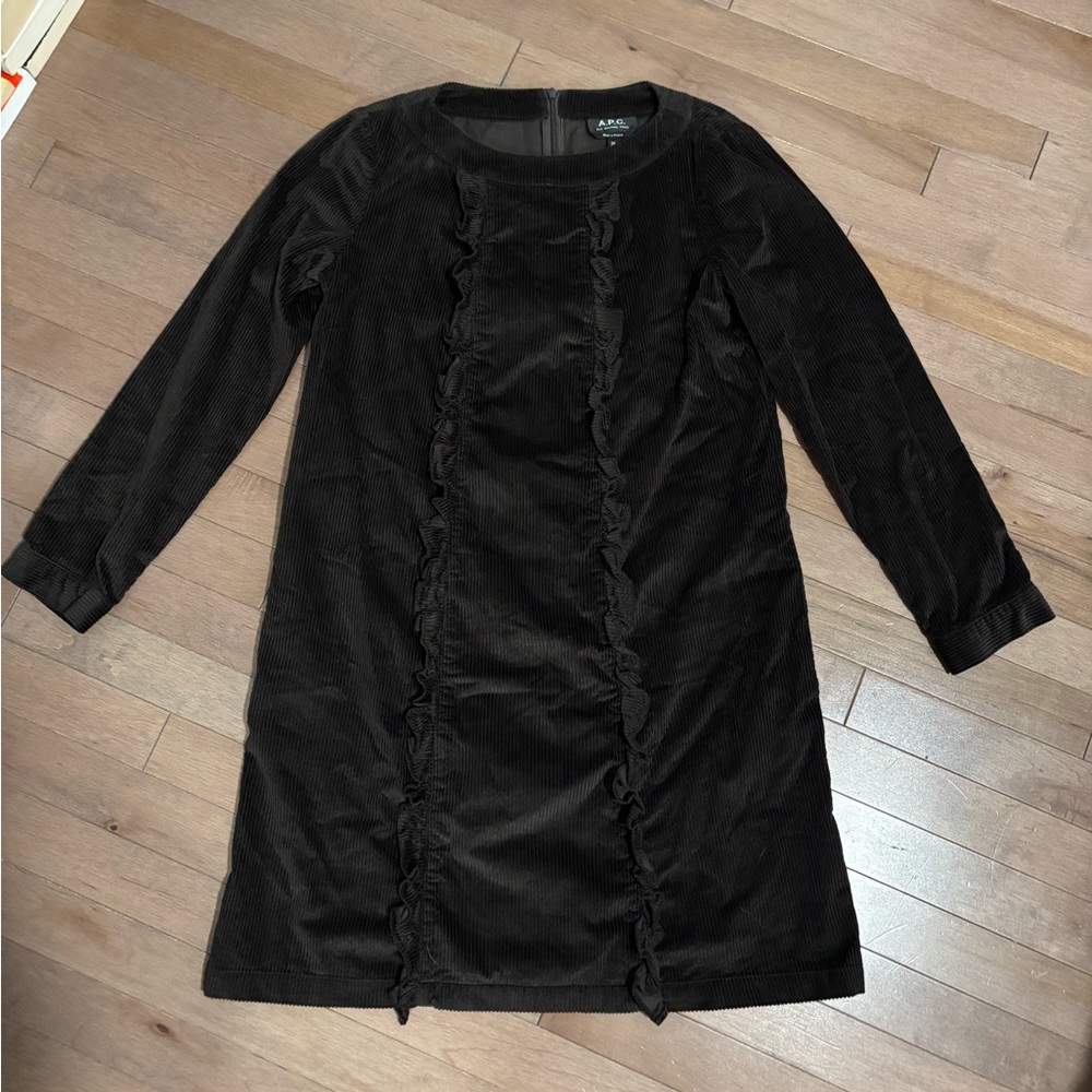 APC Black Velvet Long Sleeve Shift Dress 36 / S / 4